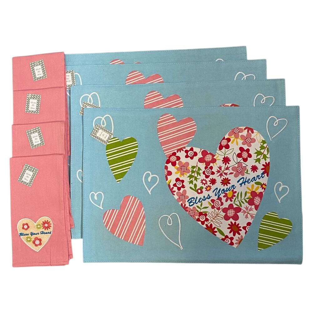 Set of 4 Simply Southern Charm Bless Your Heart 4 Placemat 4 Napkin Set Summer